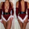 Sexy Christmas Bodysuit with Deep V Neck Front & Back
